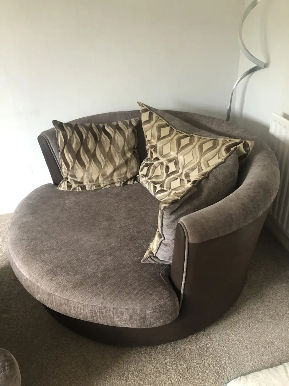 DFS Scatter Cushion Fabric Sofa and Swivel Chair set (Grey/Brown)