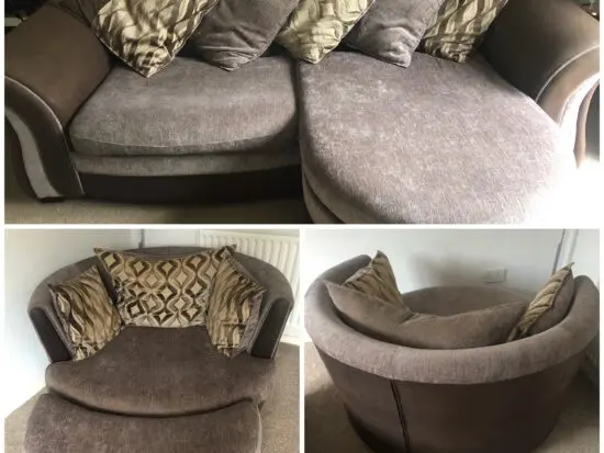 DFS Scatter Cushion Fabric Sofa and Swivel Chair set (Grey/Brown)