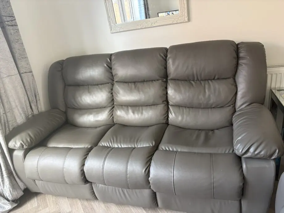 Grey leather 3+2 seater recliner sofa