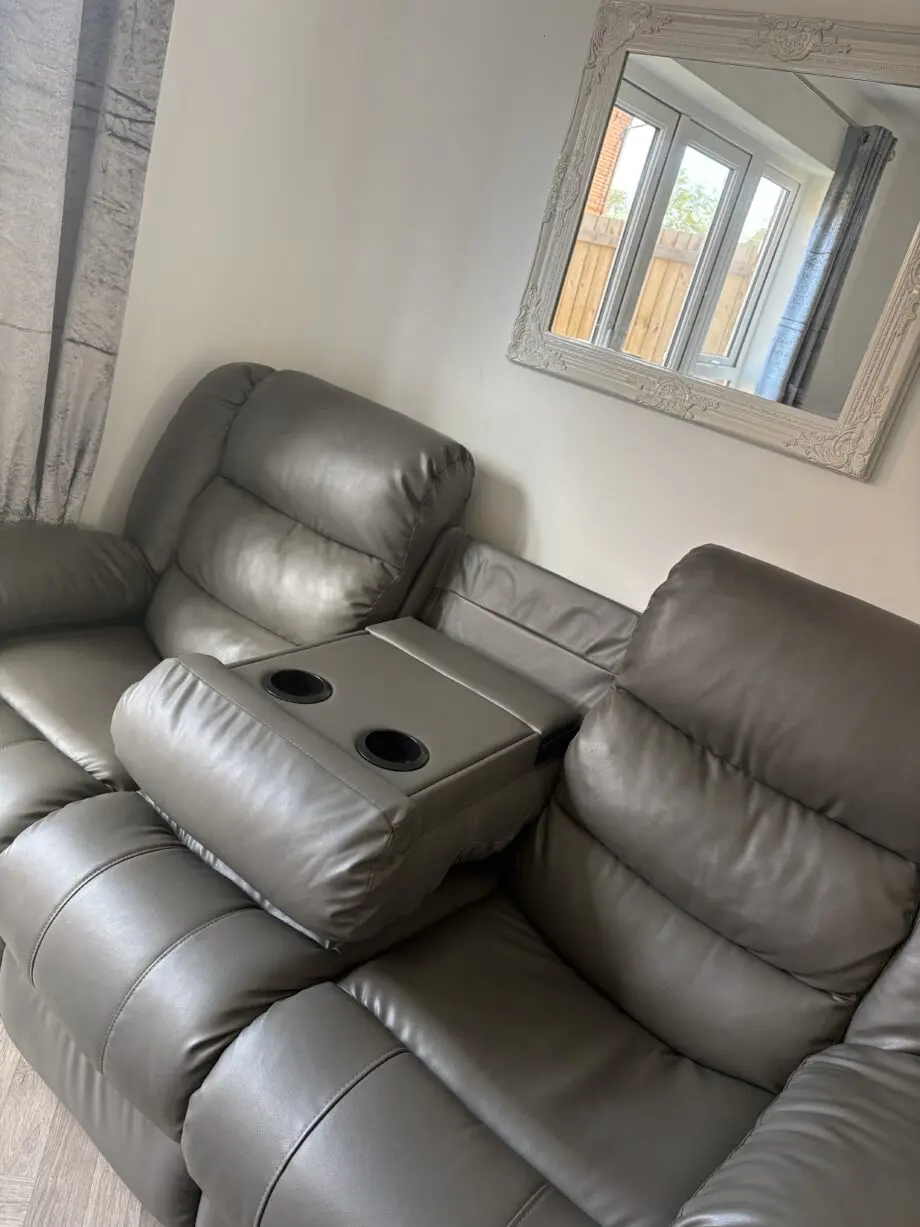 Grey leather 3+2 seater recliner sofa