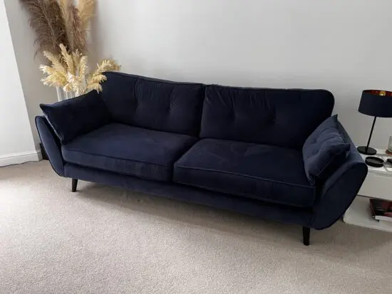 DFS Navy Velvet Zinc 3 Seater Sofa