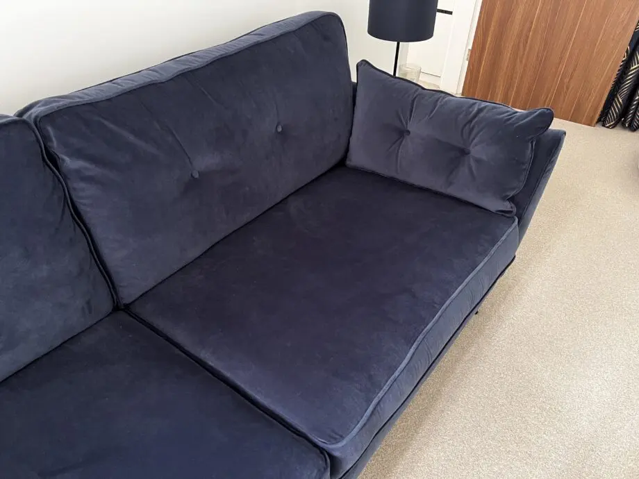 DFS Navy Velvet Zinc 3 Seater Sofa