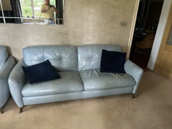 Sky blue 3 seater sofa and armchair- only 3 years in age immaculate condition