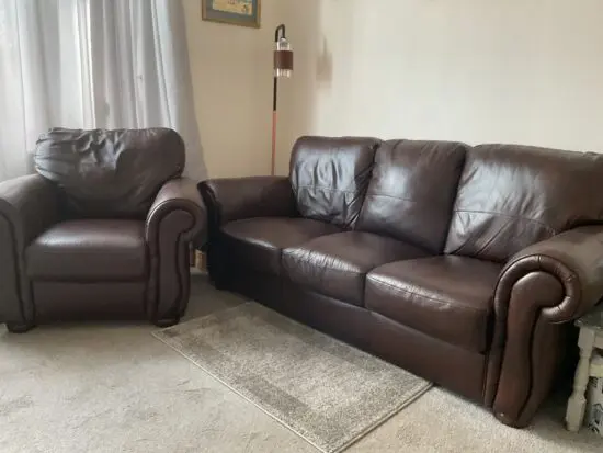 Dark brown leather armchair