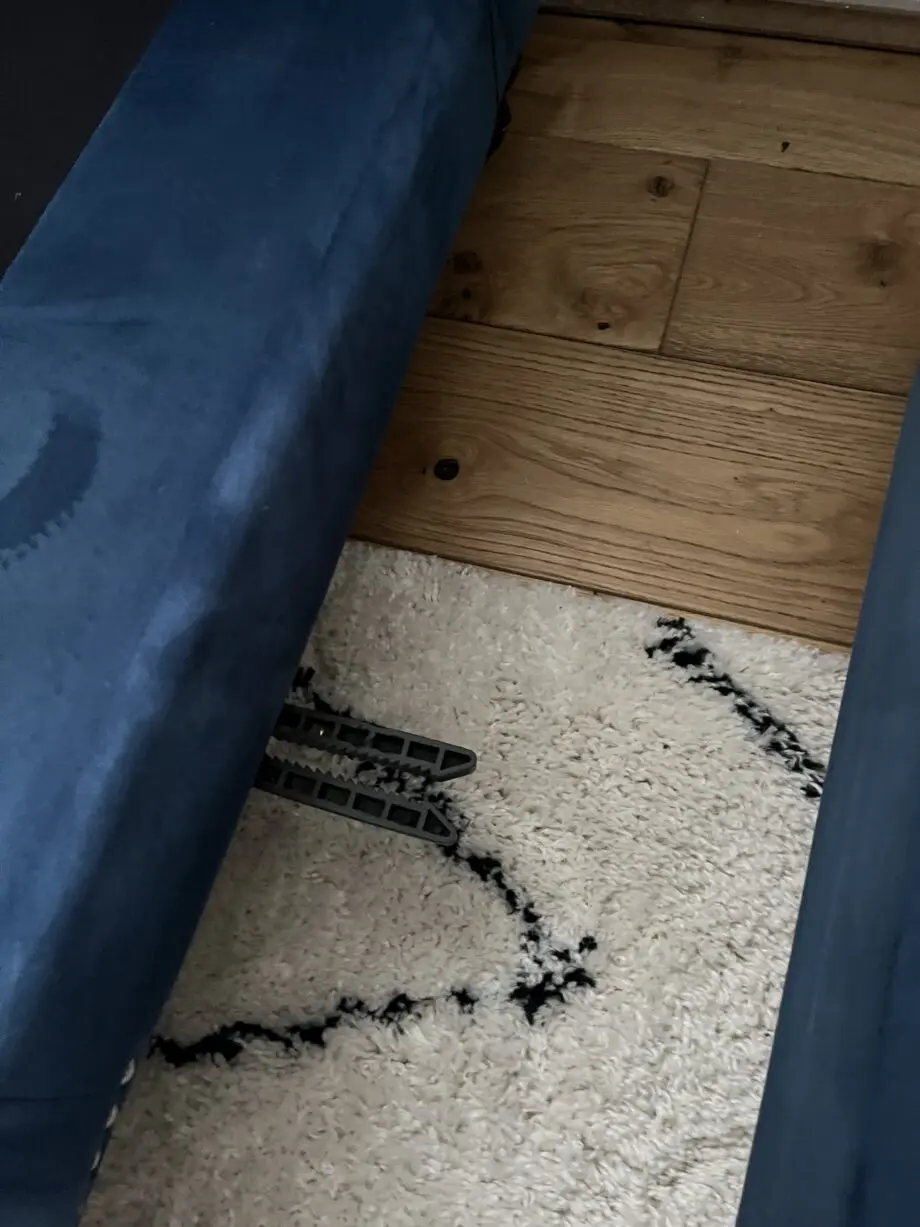 Oak furniture land Chesterfield navy chaise corner sofa with matching footstool and cushions