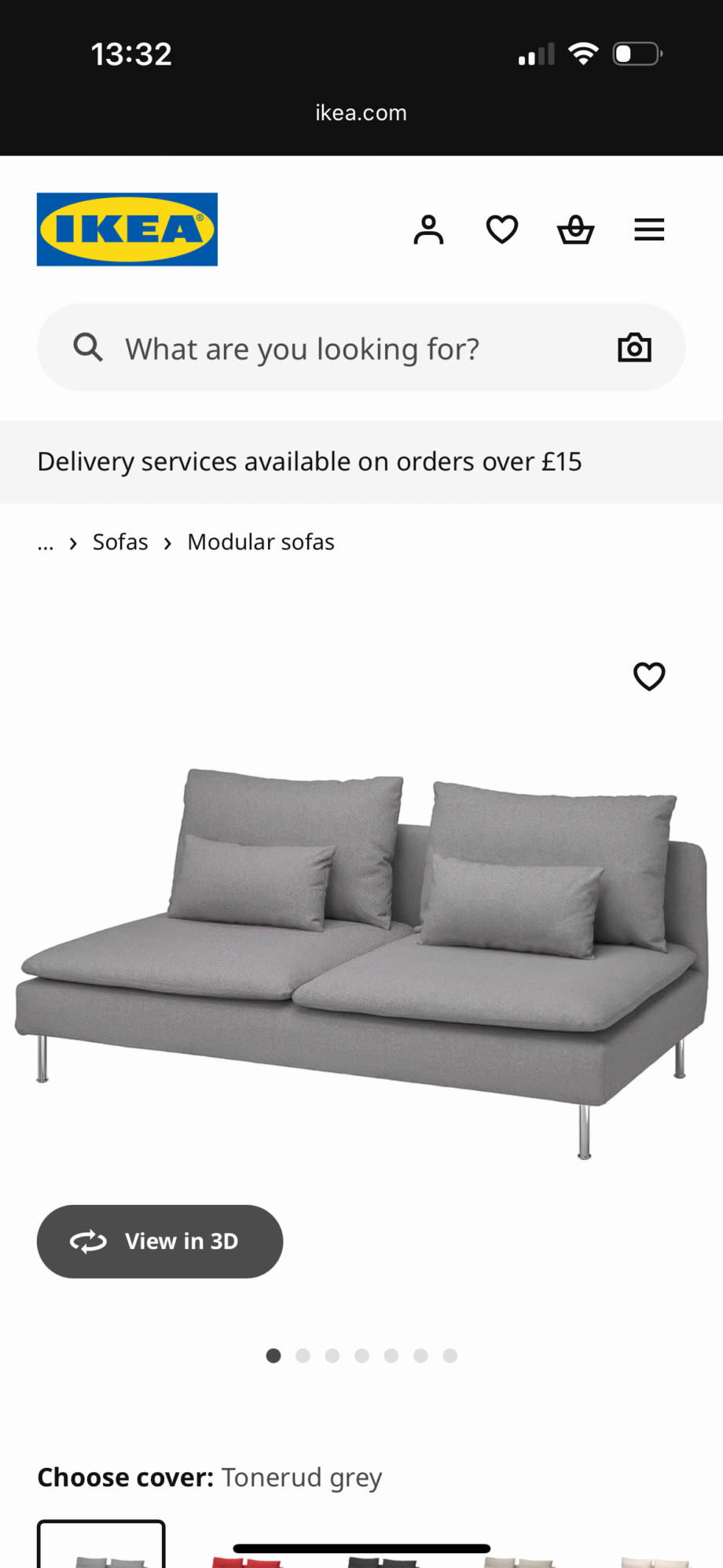 IKEA grey Soderhamn 2 seater sofa
