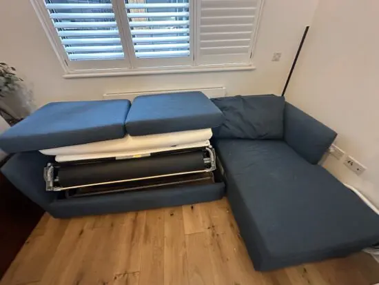 Dark blue Made 3 seater sofa bed with storage chaise