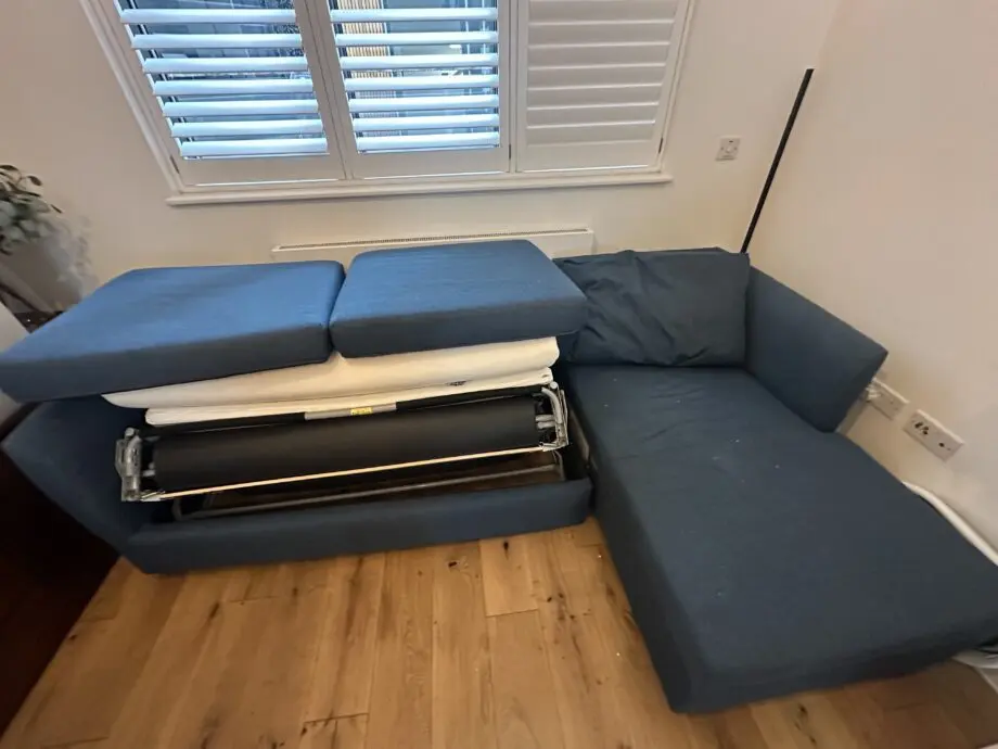 Dark blue Made 3 seater sofa bed with storage chaise