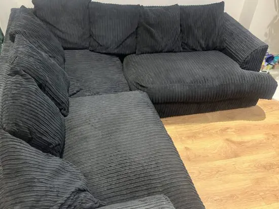 Comfortable L-Shaped Sofa – Blue Corduroy Fabric
