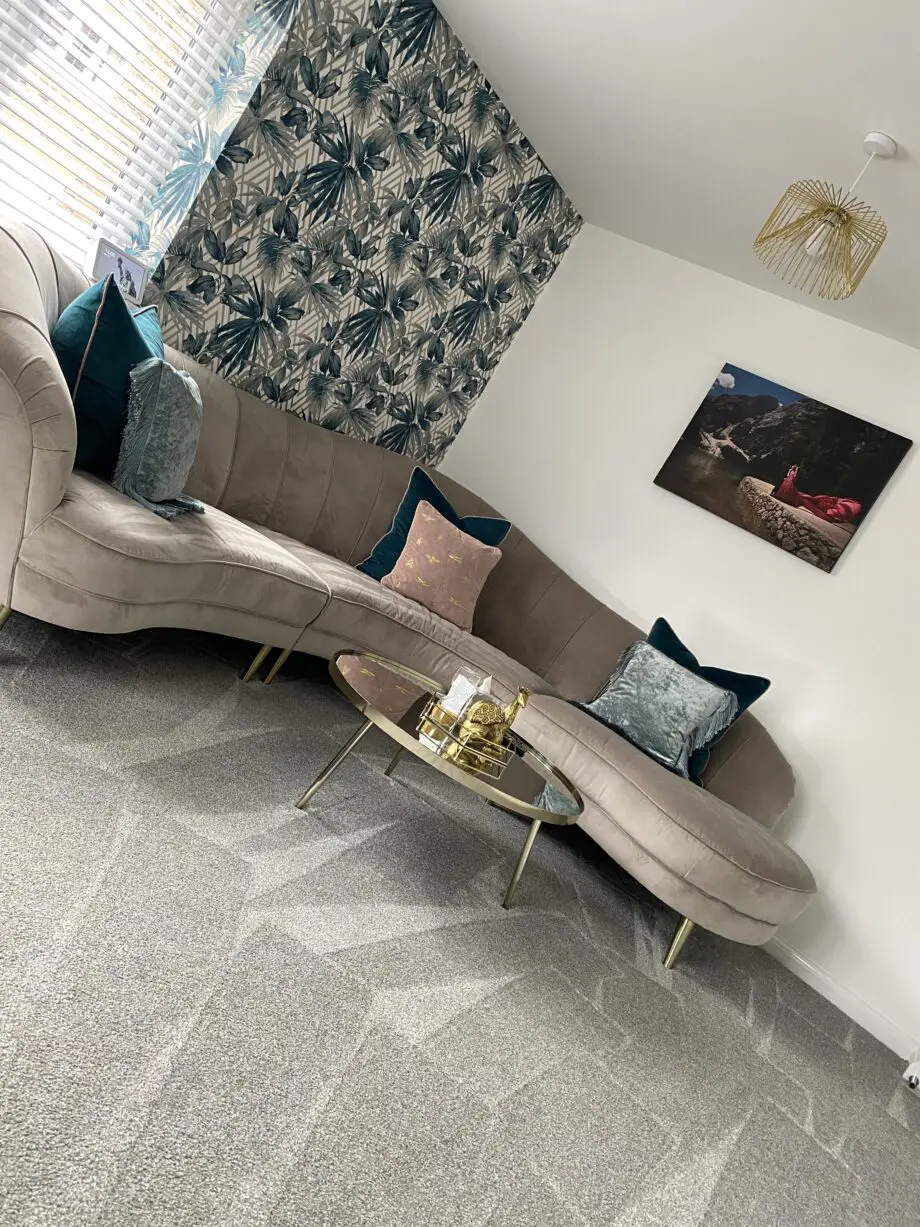 Sofology Perle curved corner sofa in grey plush