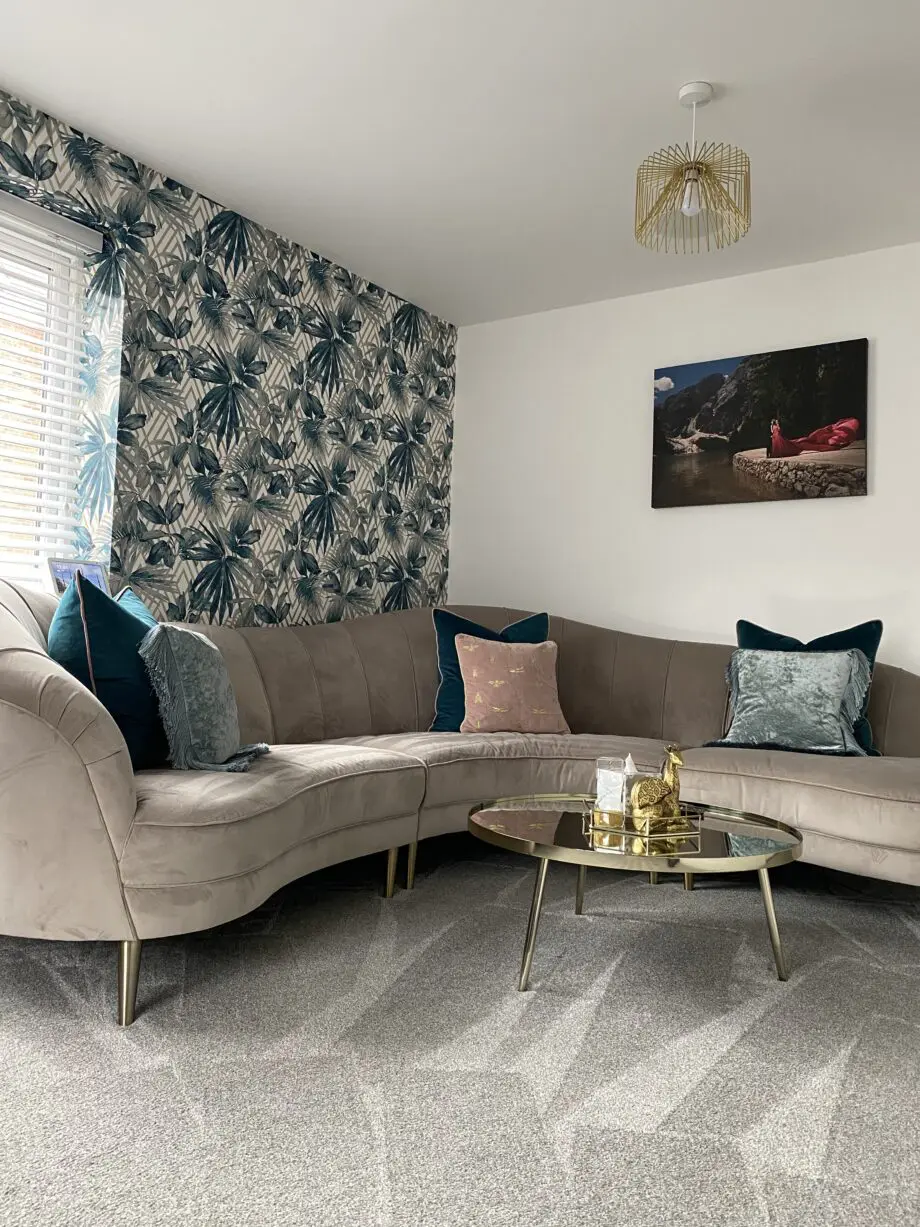 Sofology Perle curved corner sofa in grey plush