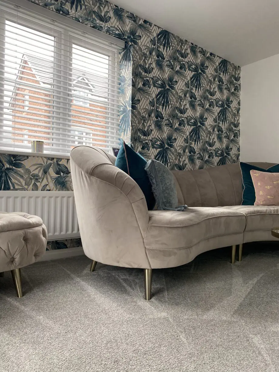 Sofology Perle curved corner sofa in grey plush