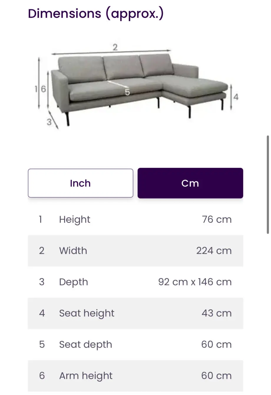 Dwell Modena right hand facing three seater chaise lounge sofa