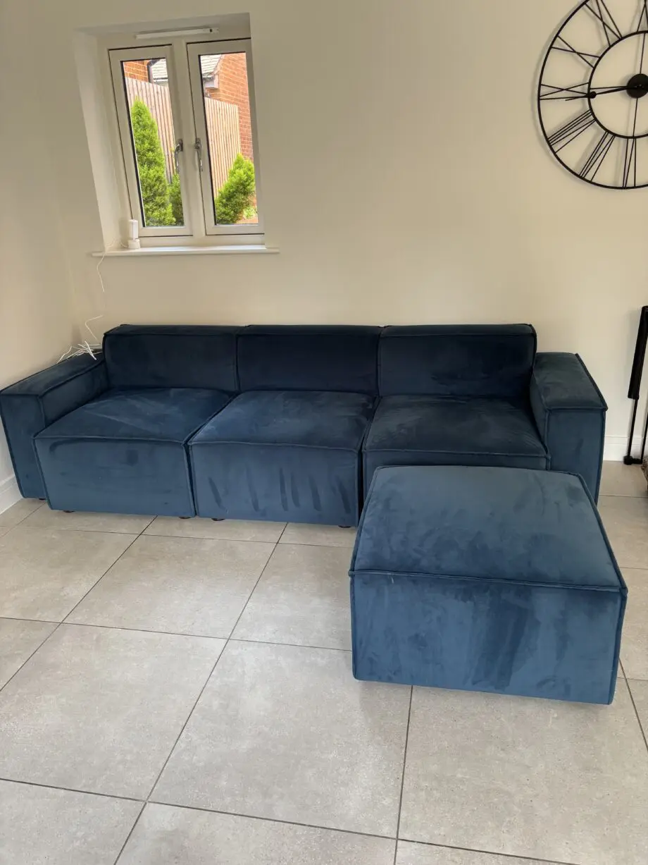 Swyft Teal Velvet Model 03 3-Seater Sofa with Ottoman