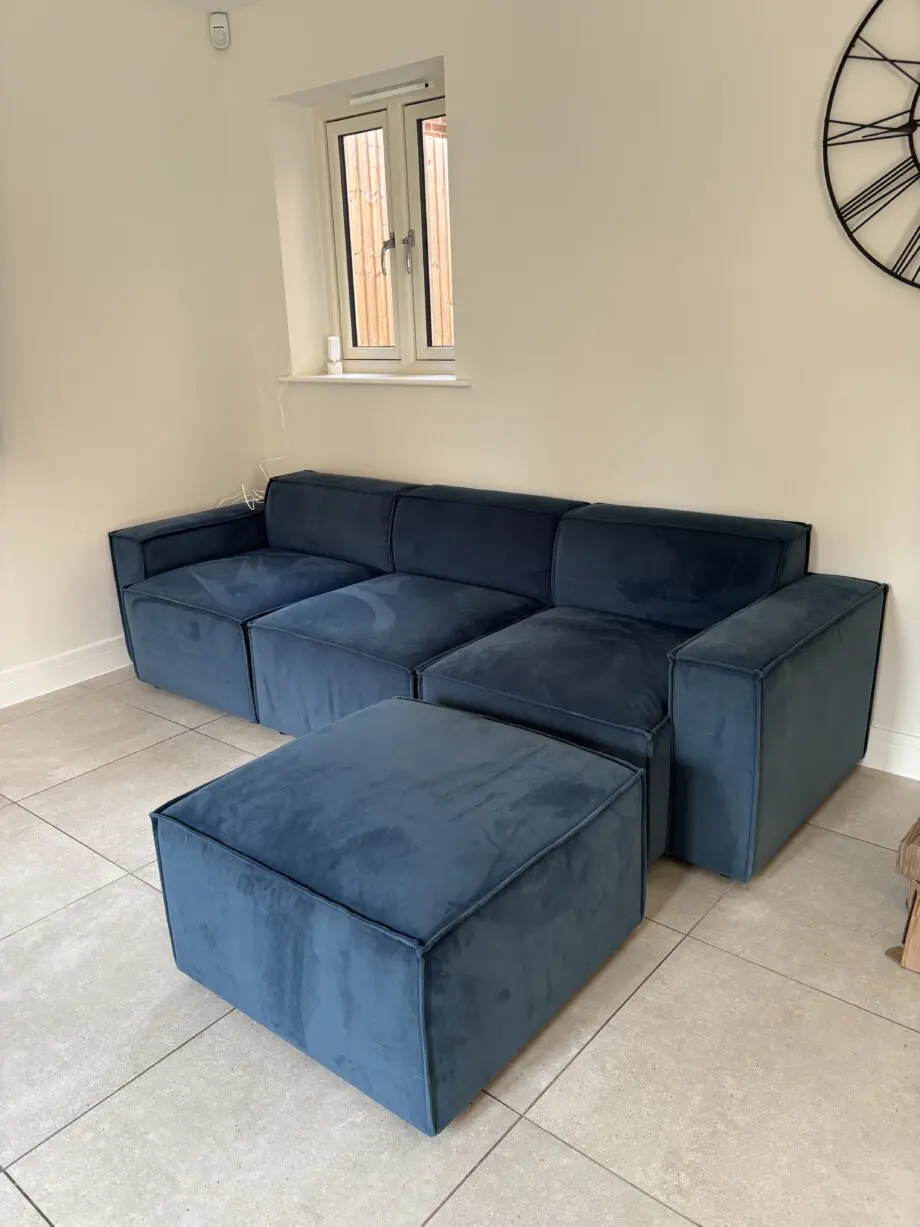 Swyft Teal Velvet Model 03 3-Seater Sofa with Ottoman