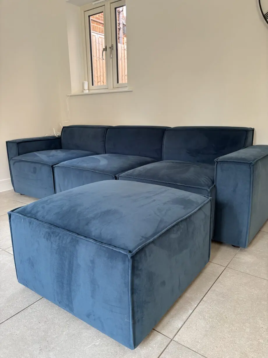 Swyft Teal Velvet Model 03 3-Seater Sofa with Ottoman