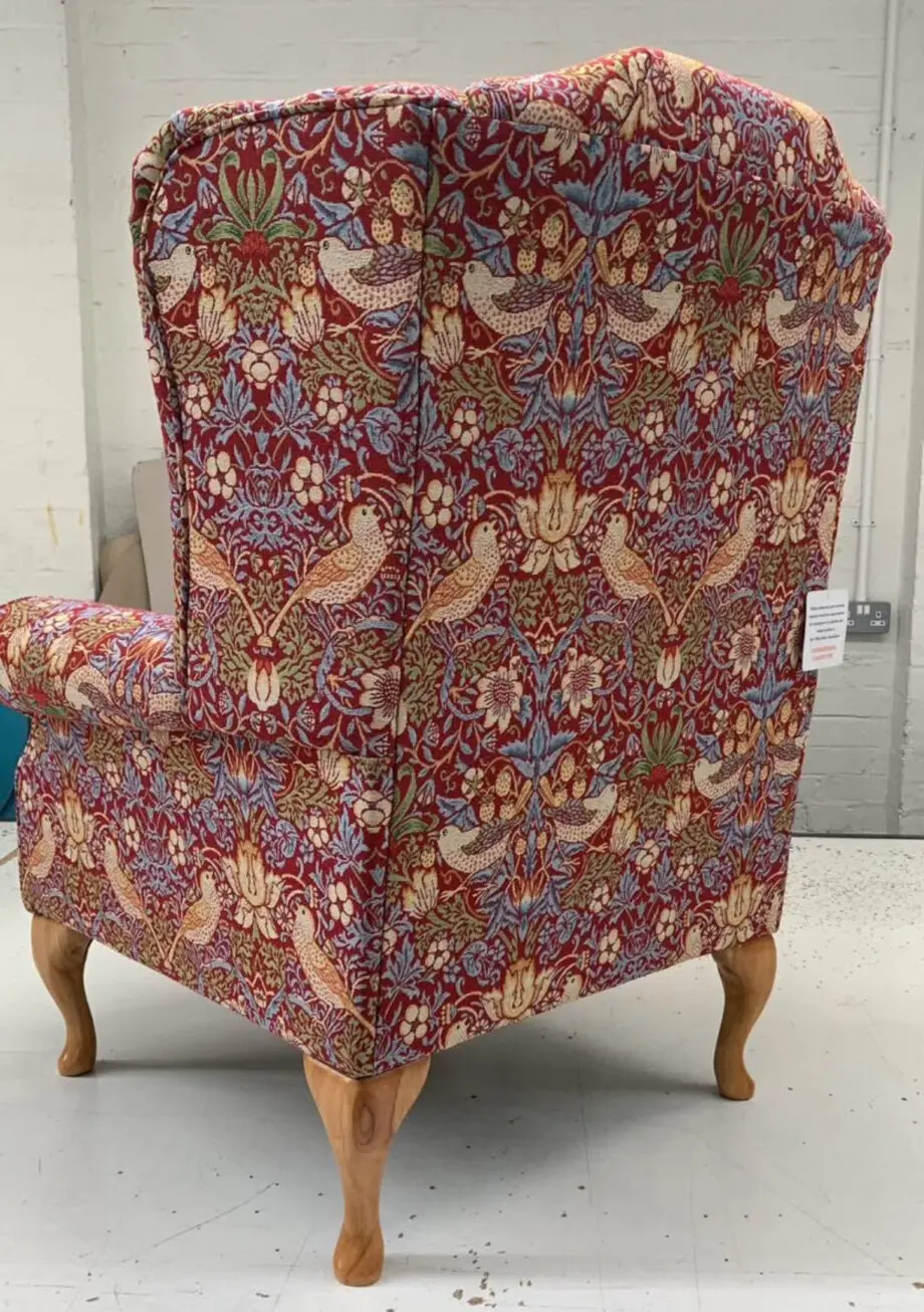 Fireside Wing Chair - William Morris “Strawberry Thief” fabric