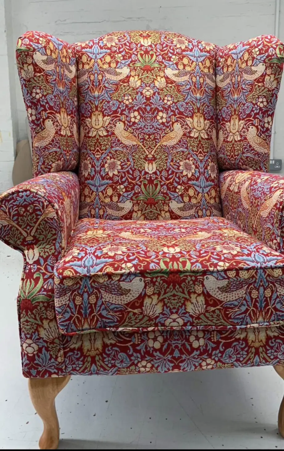 Fireside Wing Chair - William Morris “Strawberry Thief” fabric