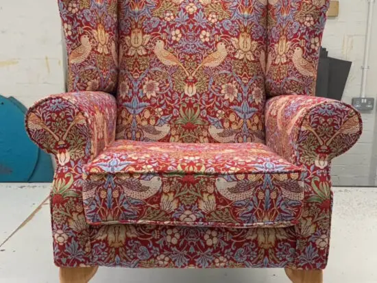Fireside Wing Chair - William Morris “Strawberry Thief” fabric