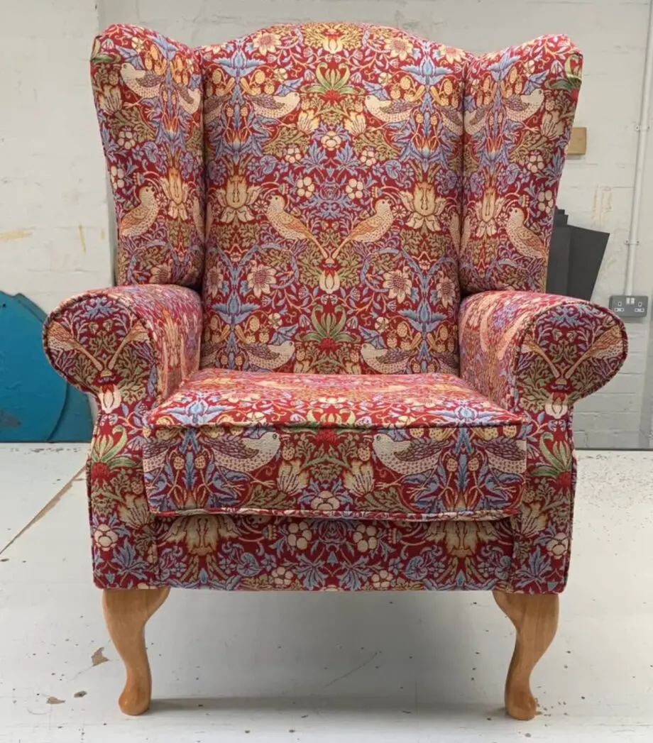 Fireside Wing Chair - William Morris “Strawberry Thief” fabric