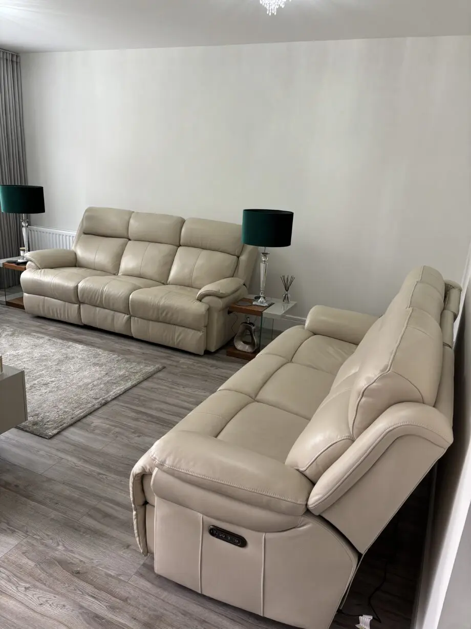 Powered leather recliners, ivory colour 18 months old from Sterling’s