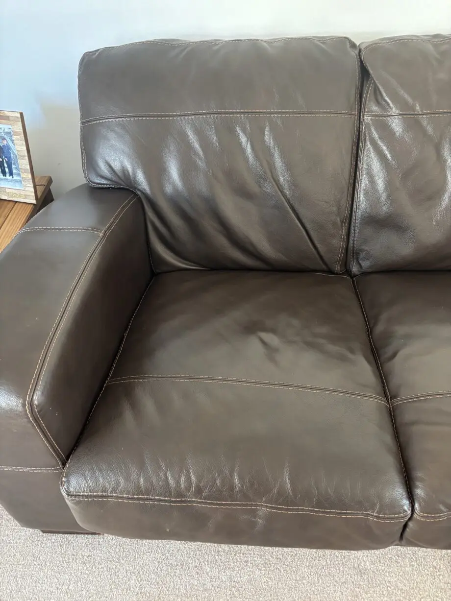 Brown leather 3 seater & armchair sofa