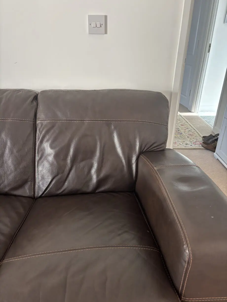 Brown leather 3 seater & armchair sofa