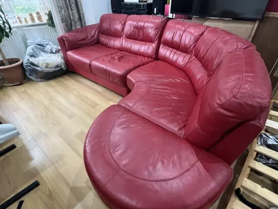 DFS Red Pure Leather L Shaped Left Corner Sofa 5 Seater Like New