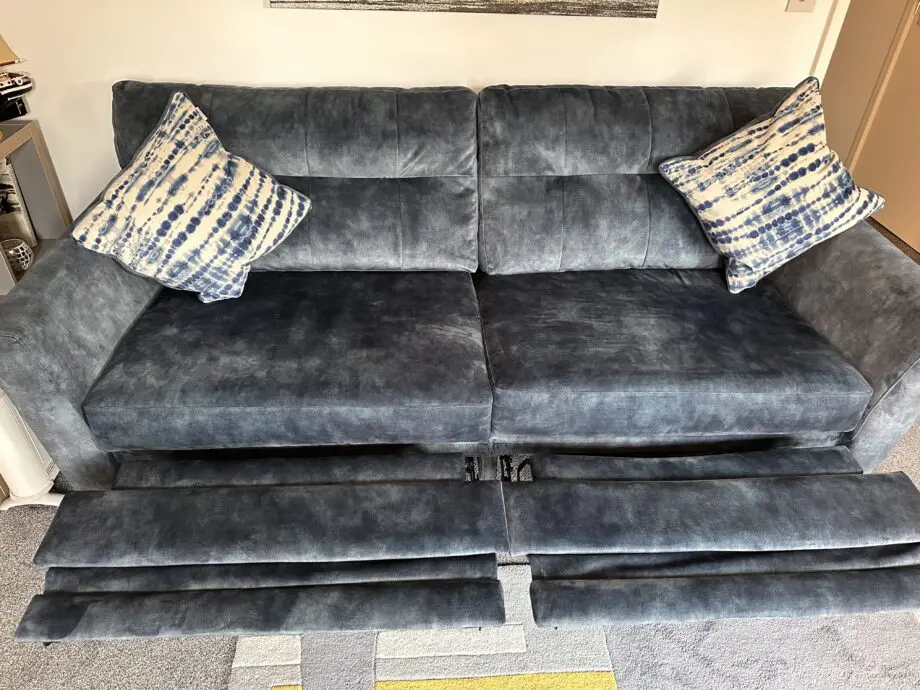 French Connection Studio, Ocean blue, power recliner 3 seater sofas