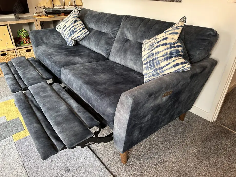 French Connection Studio, Ocean blue, power recliner 3 seater sofas