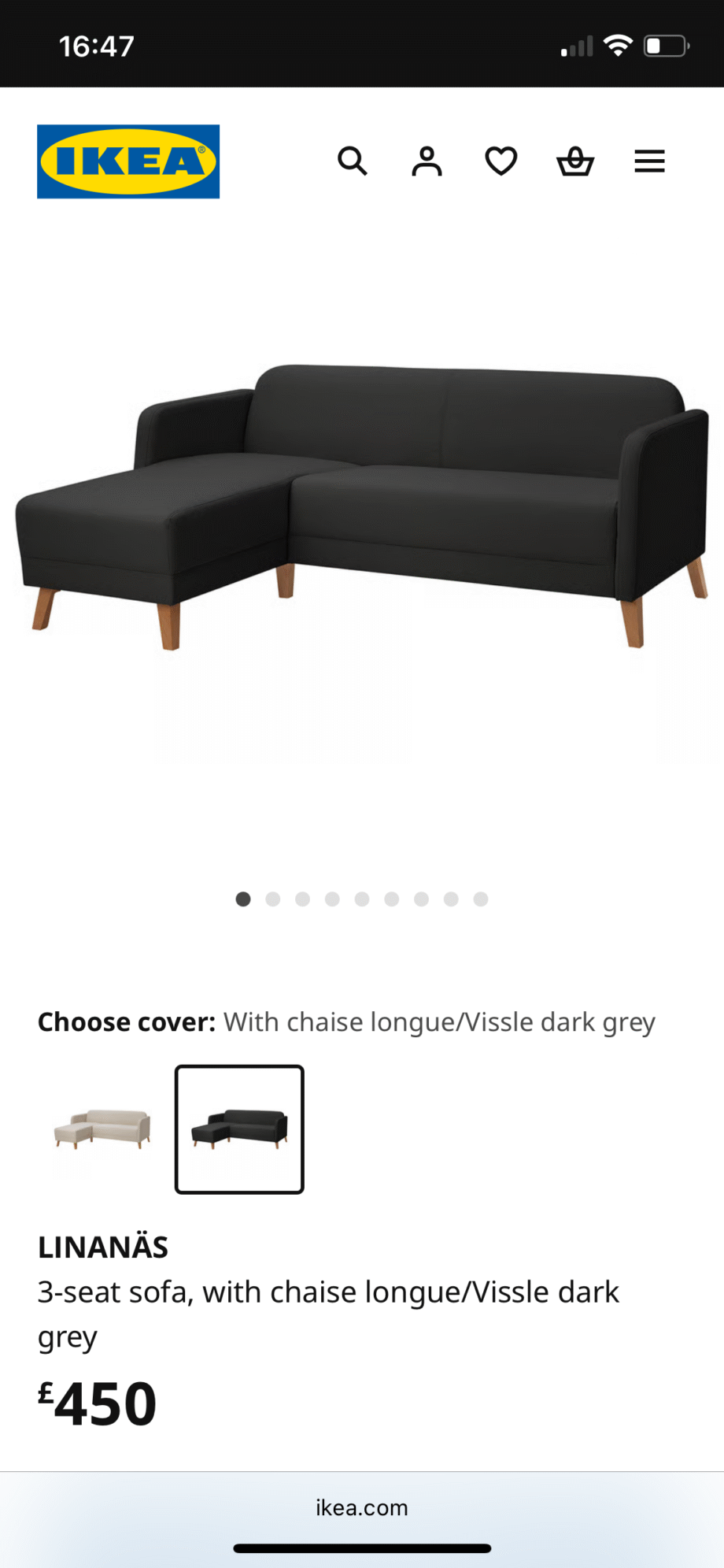 3-seat sofa, with chaise longue/Vissle dark