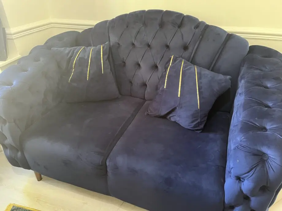 Navy blue velvet sofa set with cousins