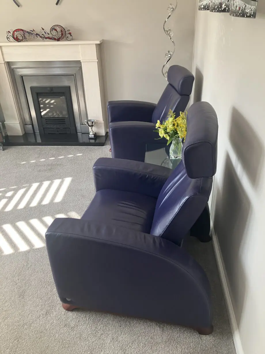 Blue Stressless Leather Chairs and Footstool
