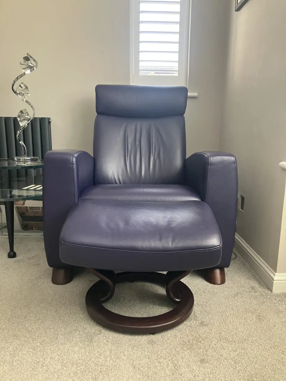 Blue Stressless Leather Chairs and Footstool