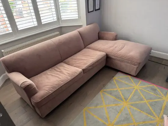 Made.com Orson Right Hand Facing Chaise End Sofa Bed Vintage Pink Velvet