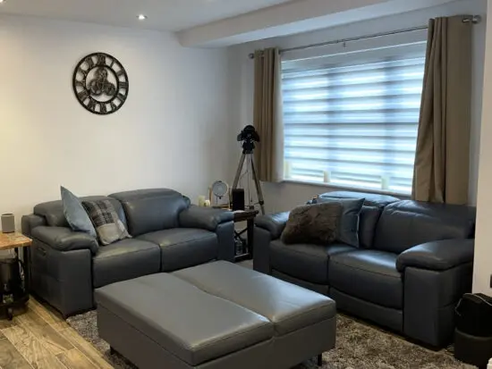 2 seater Blue leather laurence power recliner