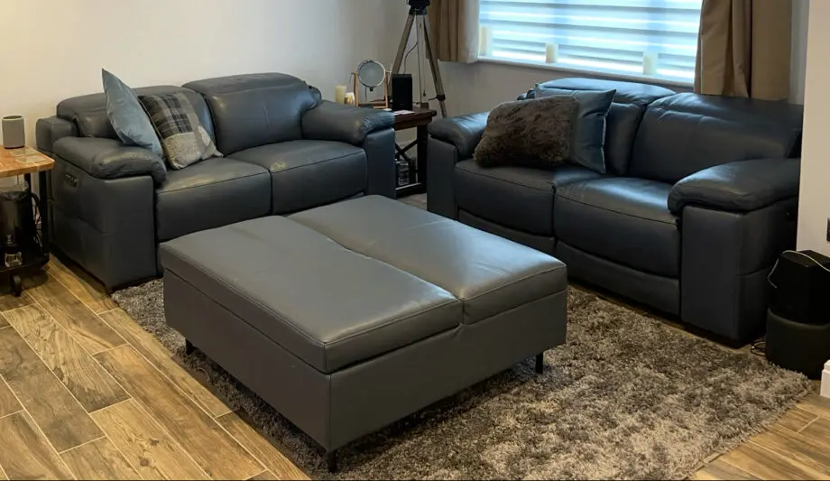 2 seater Blue leather laurence power recliner
