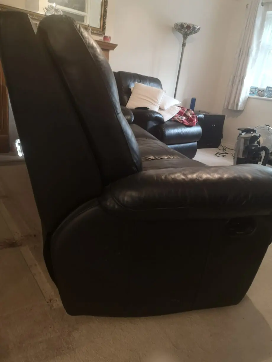 Black leather, reclining sofa