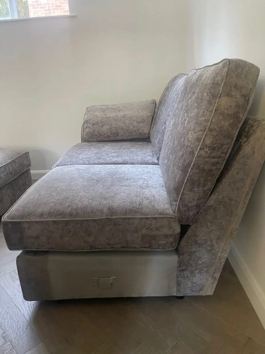 Beautiful, soft cosy deep seat Next corner sofa and matching storage ottoman in grey