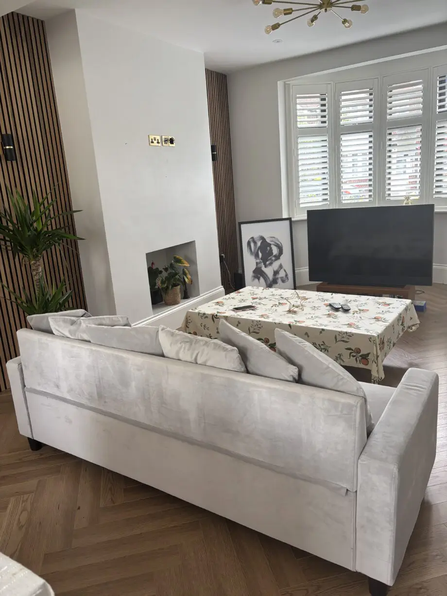 Velvet grey sofa Laura James