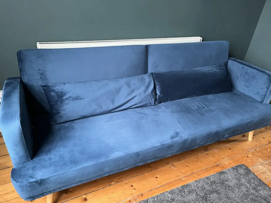 Blue Habitat Andy Velvet 3 Seater Clic Clac Sofa Bed