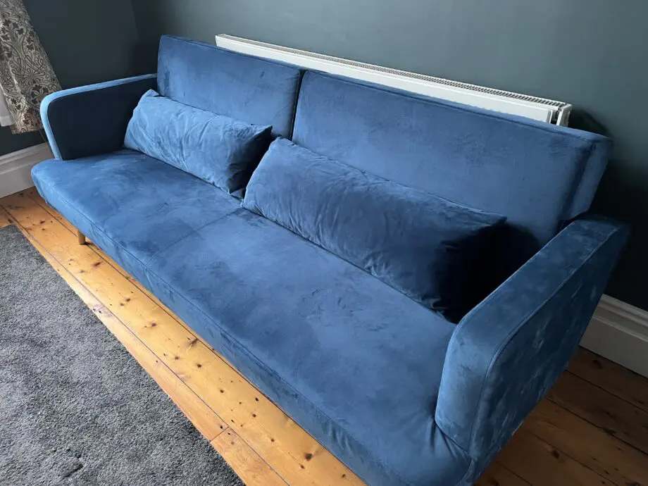 Blue Habitat Andy Velvet 3 Seater Clic Clac Sofa Bed