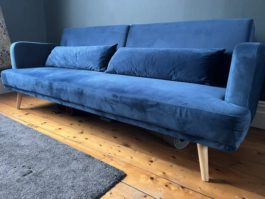 Blue Habitat Andy Velvet 3 Seater Clic Clac Sofa Bed