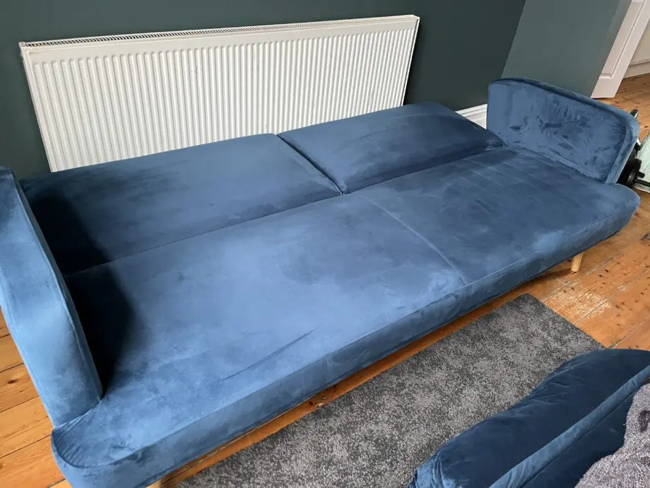 Blue Habitat Andy Velvet 3 Seater Clic Clac Sofa Bed