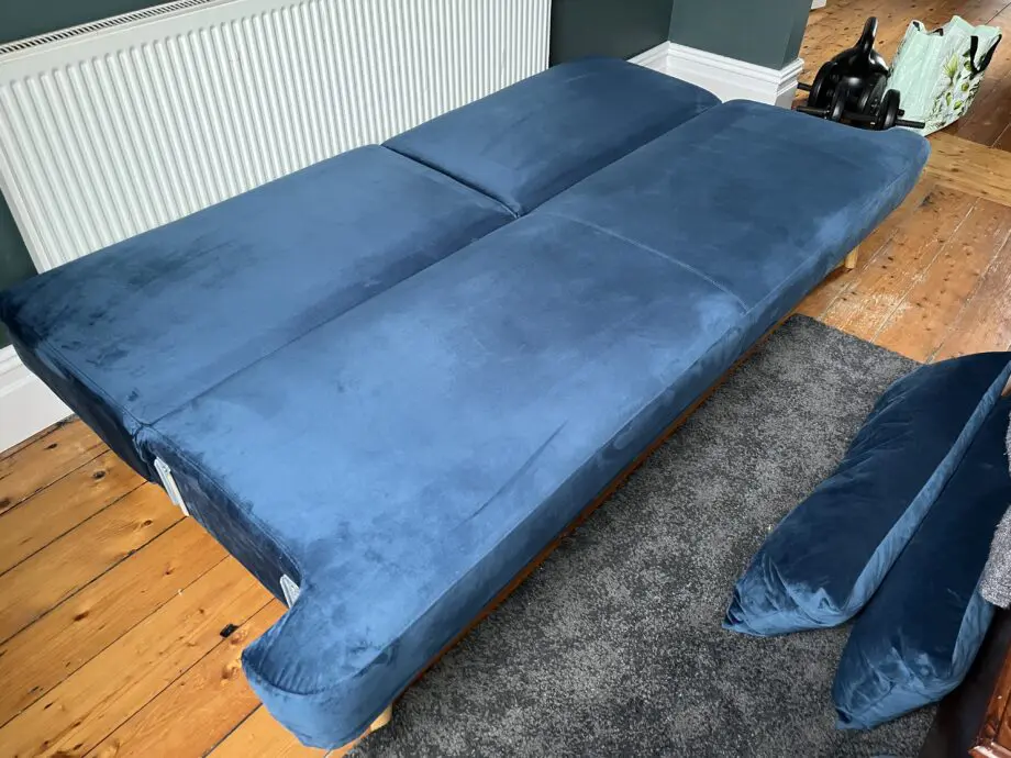 Blue Habitat Andy Velvet 3 Seater Clic Clac Sofa Bed