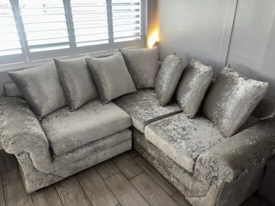 Be spoke silver crushed velvet sofa