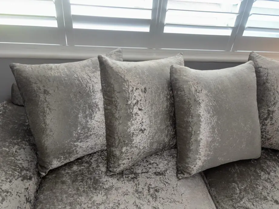 Be spoke silver crushed velvet sofa