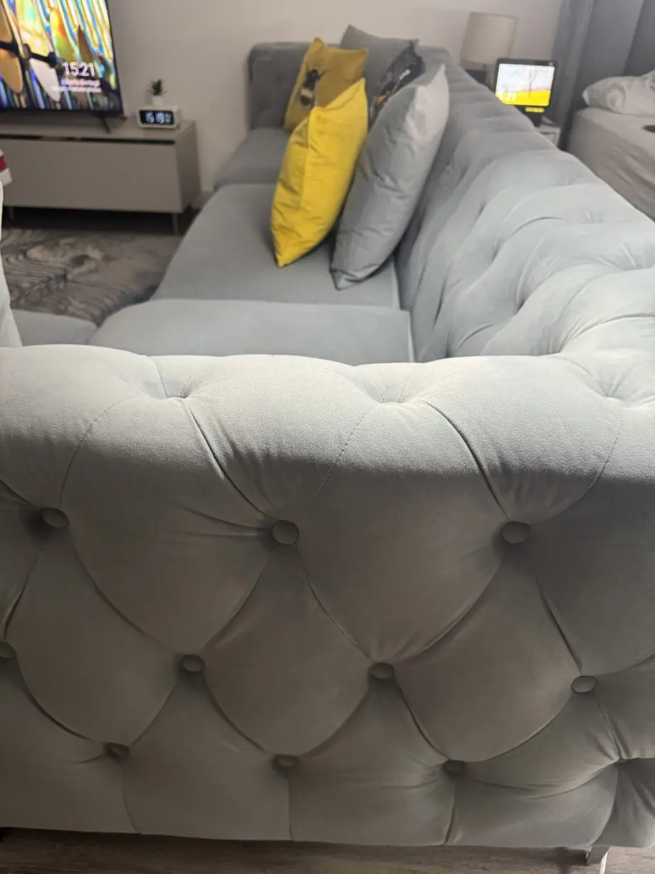 Luxury OAK&MORE Corner Sofa – Light Grey Plush Velvet