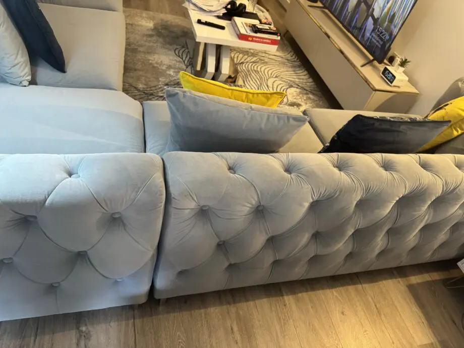 Luxury OAK&MORE Corner Sofa – Light Grey Plush Velvet