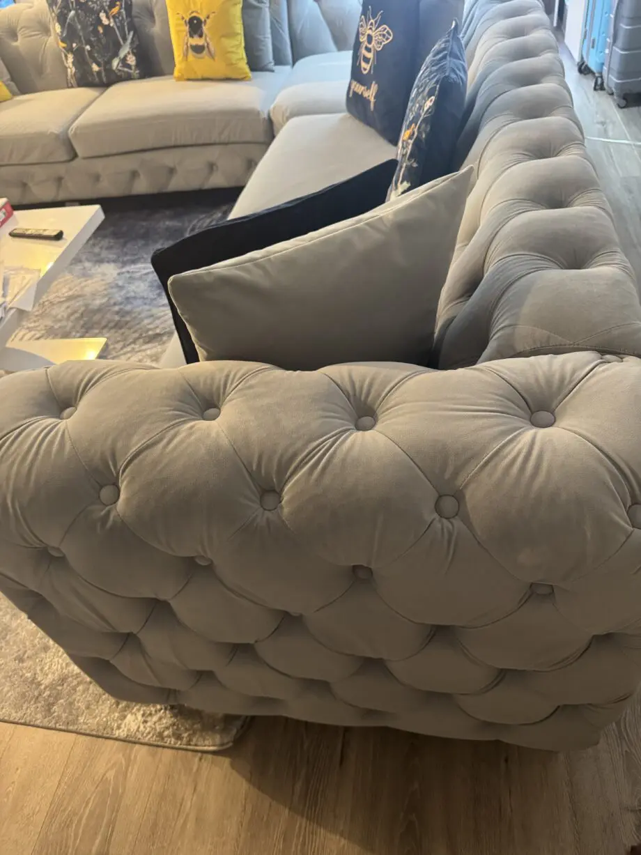 Luxury OAK&MORE Corner Sofa – Light Grey Plush Velvet
